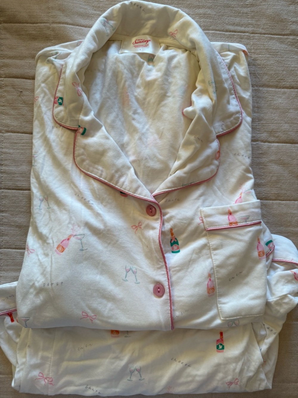 IN my Sundays Mallory Ervin White Champagne Print Pajama Set